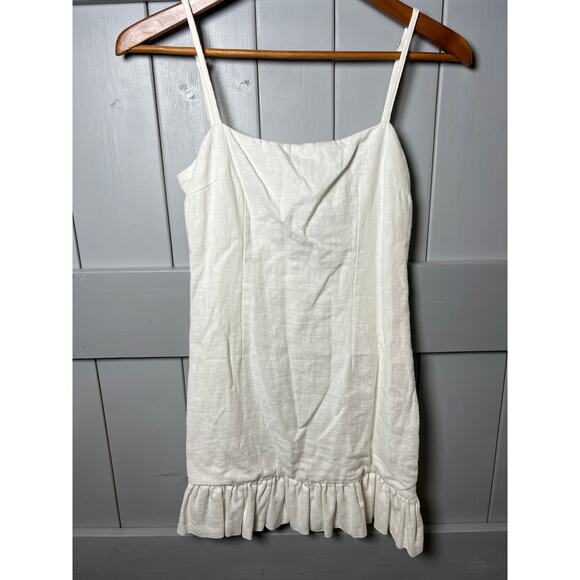Impeccable Pig Linen Blend Cream Spaghetti Strap Dress with Ruffle Hem SIze M - Picture 2 of 8